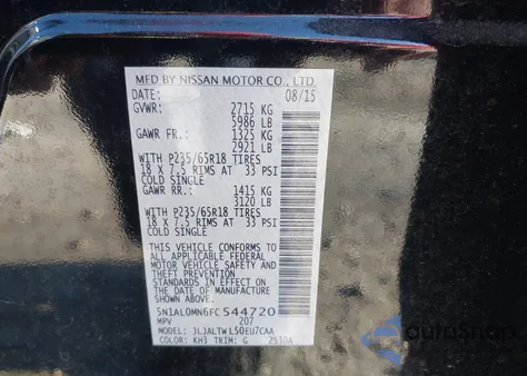 2015 Infiniti Qx60 from USA, damaged, VIN 5N1AL0MN6FC544720